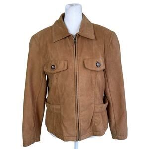 Georgetown Leather Vintage Tan Leather Jacket Waist Length Zip-up Collared Retro